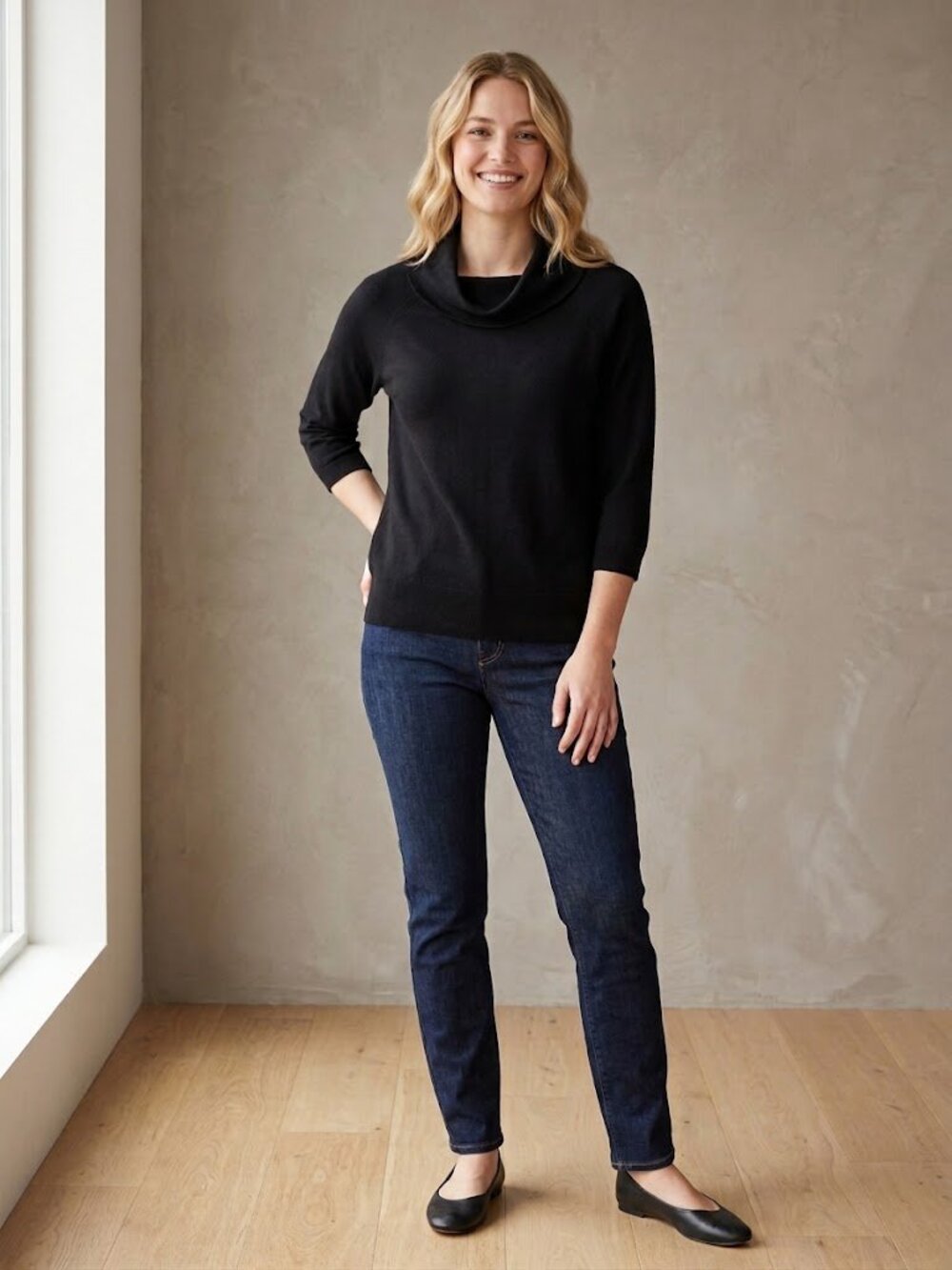 Talbots Wool-Blend Cowl-Neck Sweater in Black
